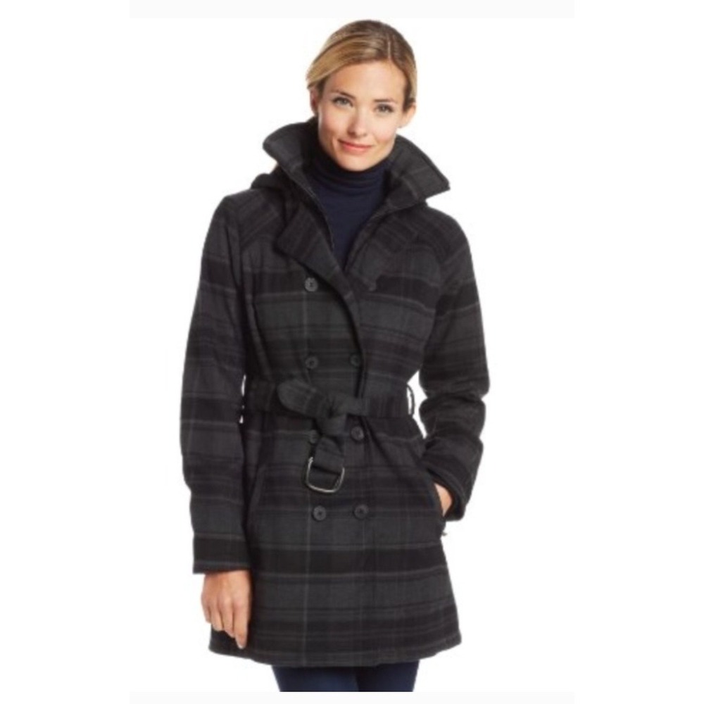Columbia Zenith Vista II Trench Coat Plaid Jacket Belted Omni-Heat Black XL